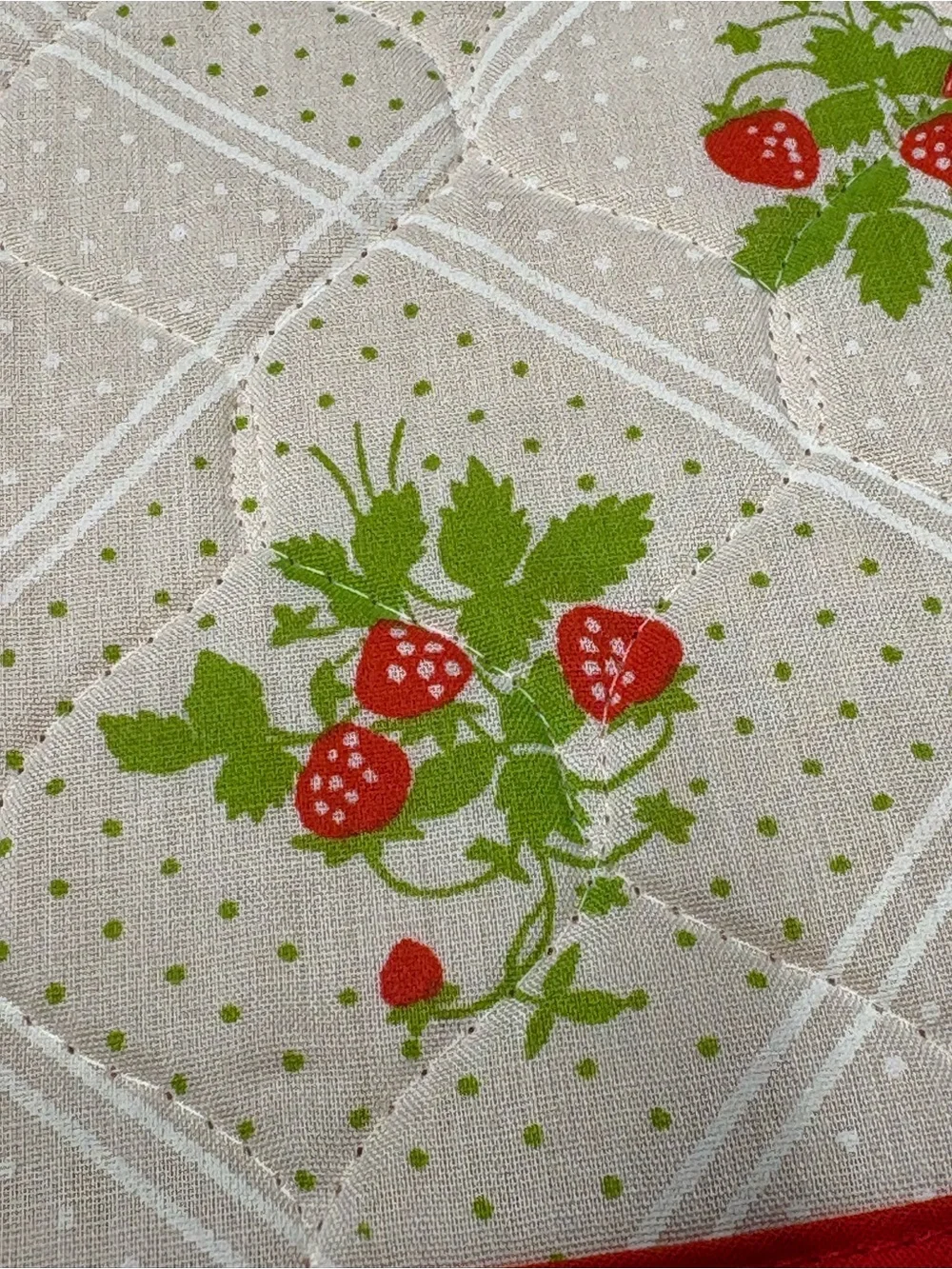 Vintage Quilted Floral Oval Placemats with Strawberries- Set of 4